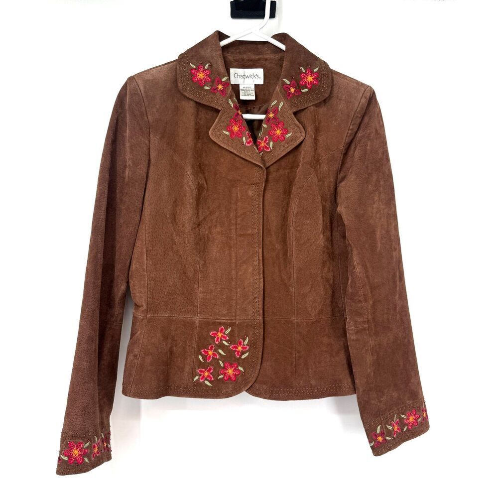 Vintage Suede Jacket Western Cropped Cowgirl Rodeo Brown Embroidered Women Sz 8